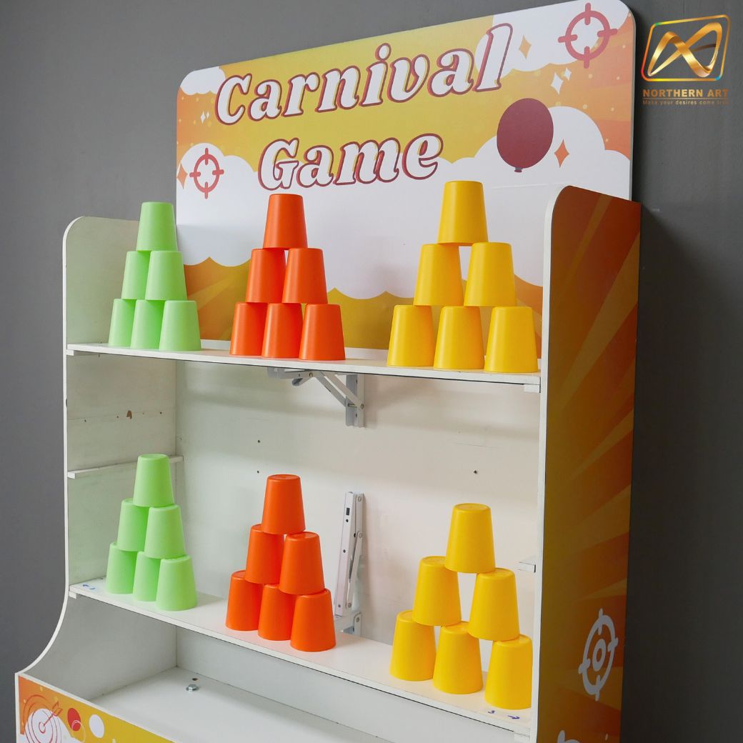 CARNIVAL GAME เกมส์ปาแก้ว ขนาดโครง (W) 90 x (L)50 x (H)176 cm. พร้อมแก้ว 36 ใบ และบอลโฟม 12 ลูก