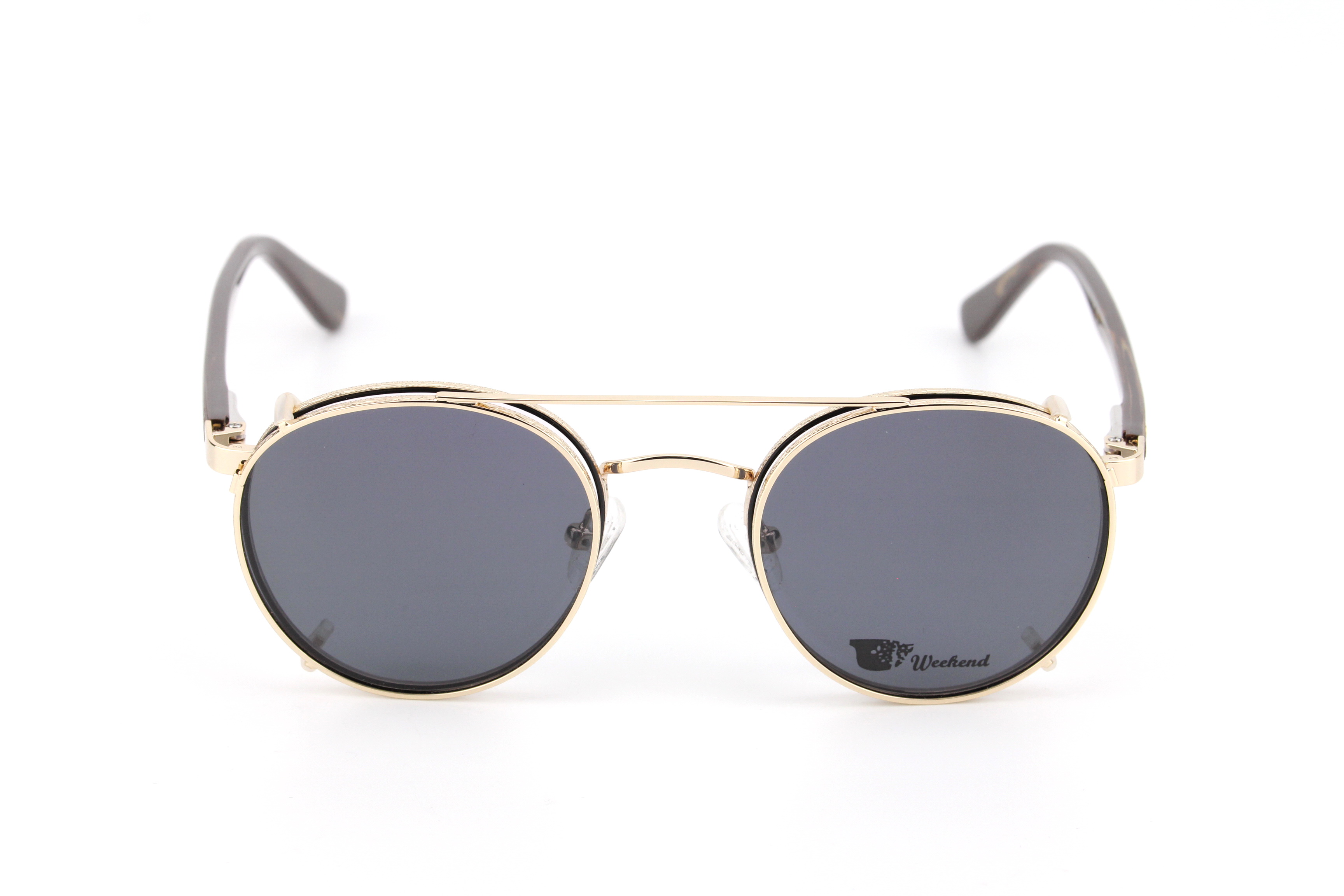 กรอบแว่นสายตาพร้อมคลิปกันแดด Weekend Round Gold