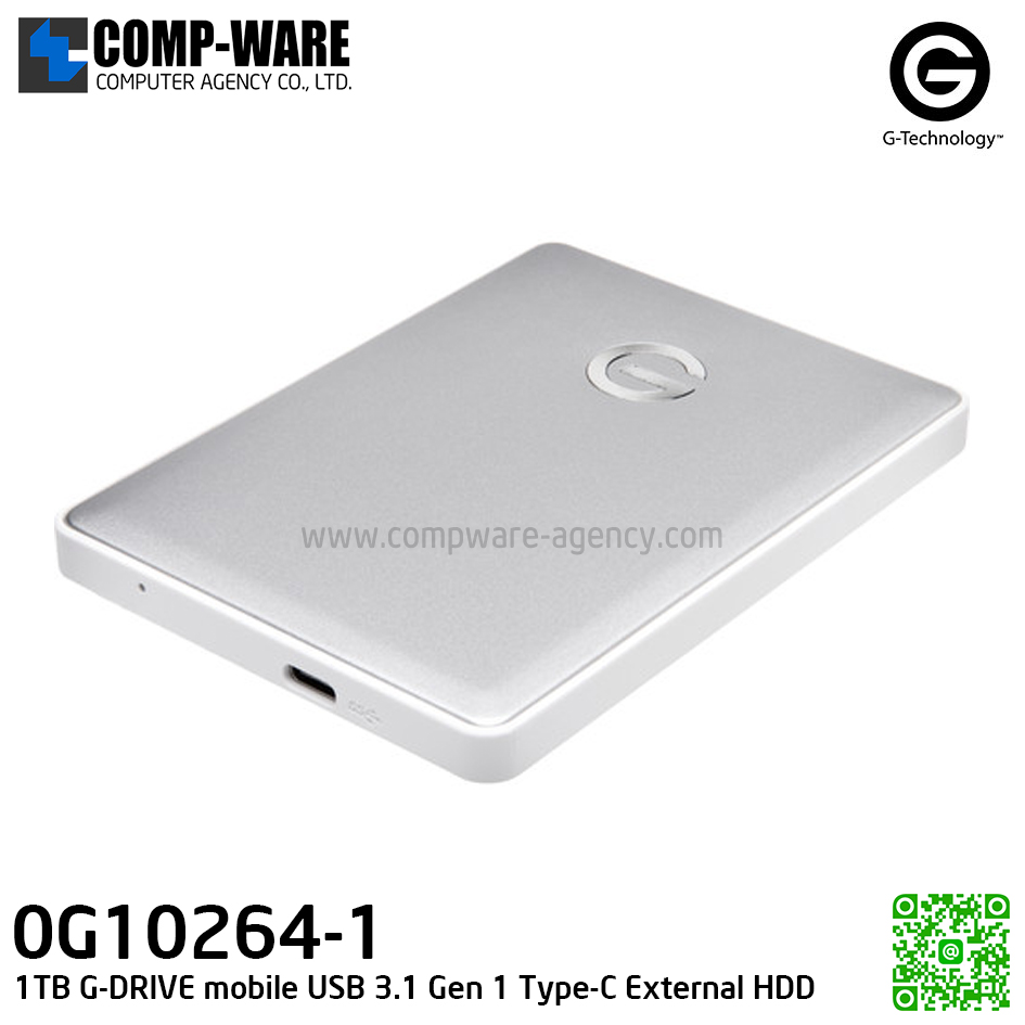 G-Technology 1TB G-DRIVE mobile USB 3.1 Gen 1 Type-C External Hard Drive (Silver) - 0G10264-1