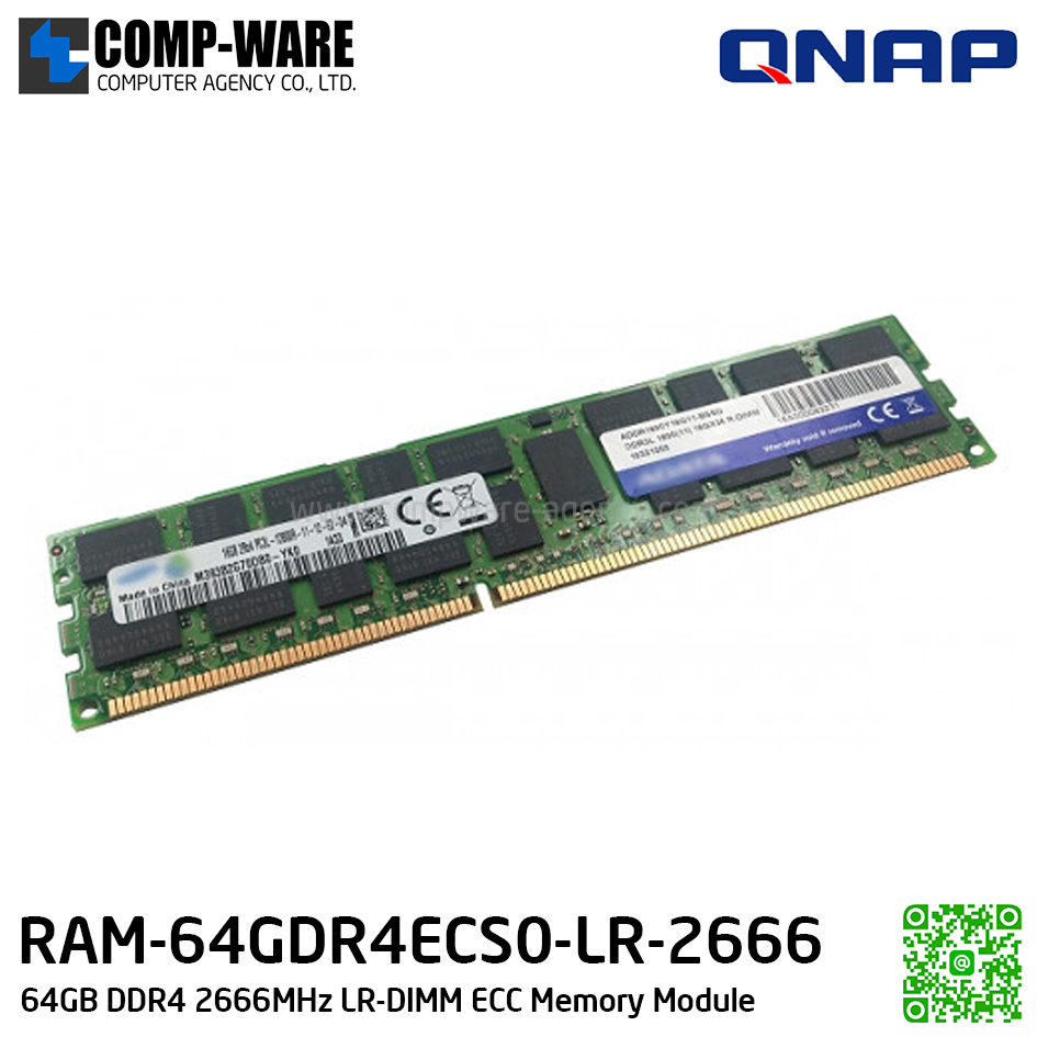 QNAP RAM Module 64GB DDR4 2666MHz LR-DIMM ECC (1Y Warranty) RAM-64GDR4ECS0-LR-2666