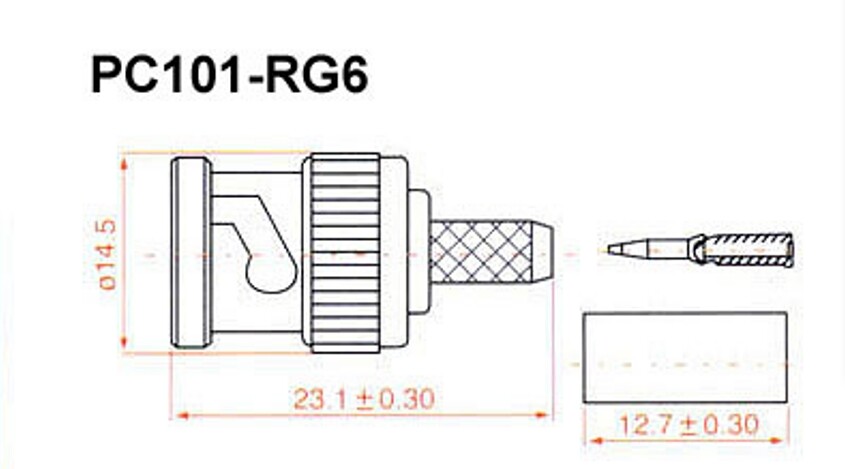 ปลั๊ก BNC MALE CRIMP TYPE | PC101-RG6 ตัวผู้แบบบีบ | บรรจุภัณฑ์ 1แพ็ค/10ชิ้น | ปลั๊กแจ๊ค | สำหรับRG6