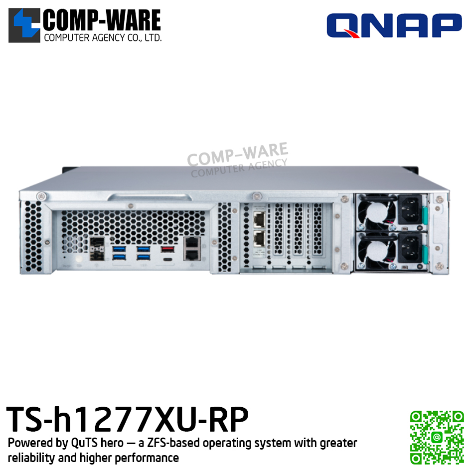 QNAP (2U 12-Bay) TS-h1277XU-RP-3700X-128G / AMD Ryzen 7 3700X (8C/16T) / 128GB (4 x 32GB) DDR4 UDIMM / 12 x 2.5"/3.5" SATA 6Gbps / 2xGigaLan, 2x10GbE SFP+, 2x10GBase-T / 300W Redundant PSU / 3Y Warranty / No HDD / Rail kit RAIL-B02