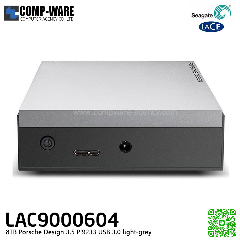Seagate LaCie 8TB Porsche Design Desktop Drive 3.5" Light Grey (9233) USB 3.0 External Hard Drive - LAC9000604