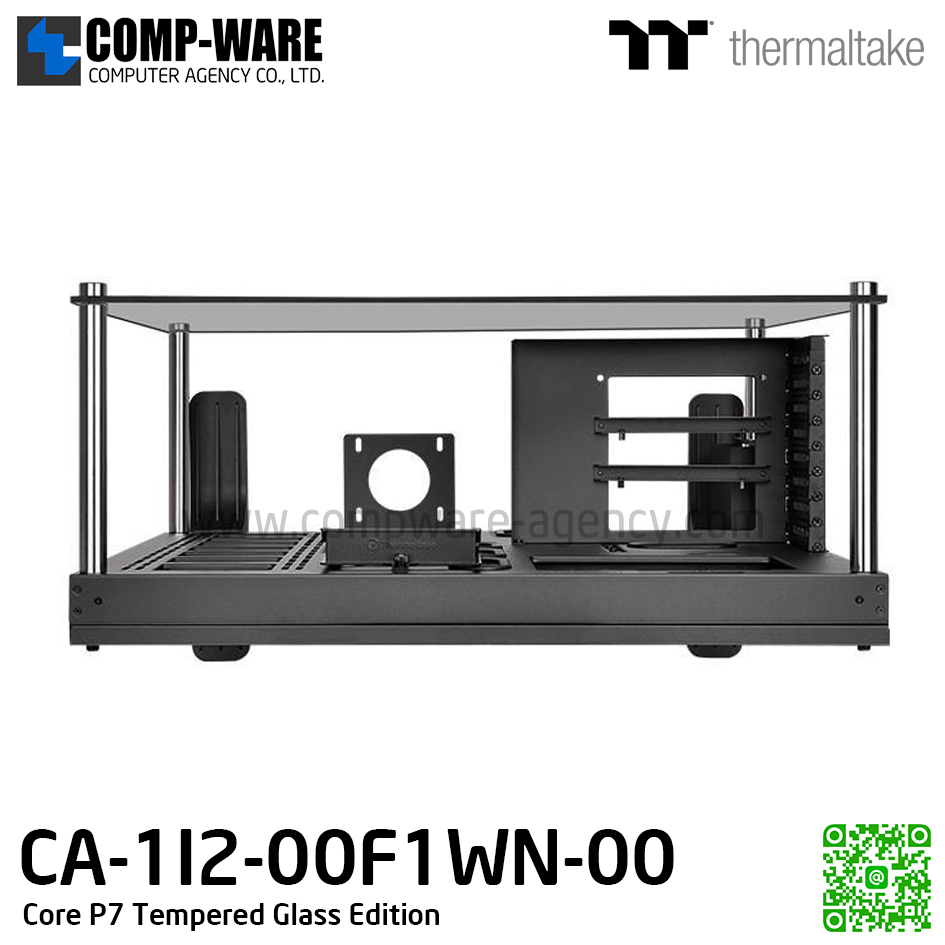 Thermaltake Core P7 Tempered Glass Edition E-ATX full-tower chassis with one tempered glass window and four installation angle options. CA-1I2-00F1WN-00