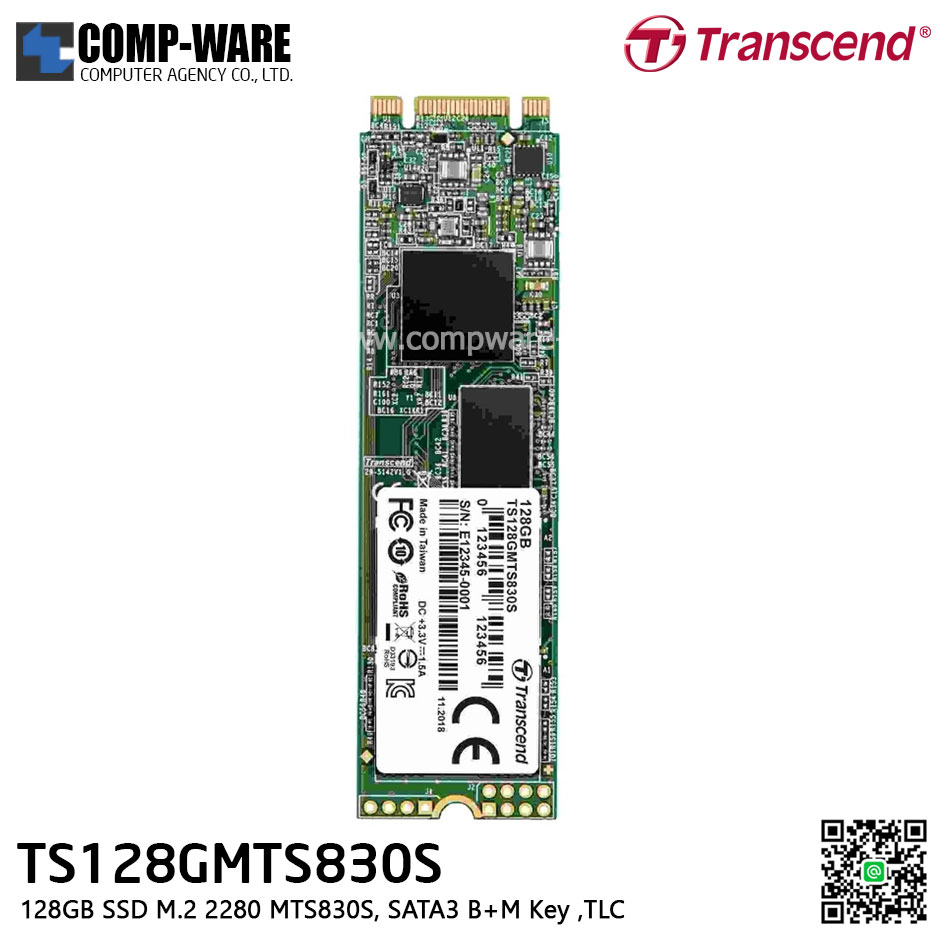 Transcend MTS830S 128GB SSD M.2 2280 , SATA3 B+M Key ,TLC TS128GMTS830S - 5Y Warranty