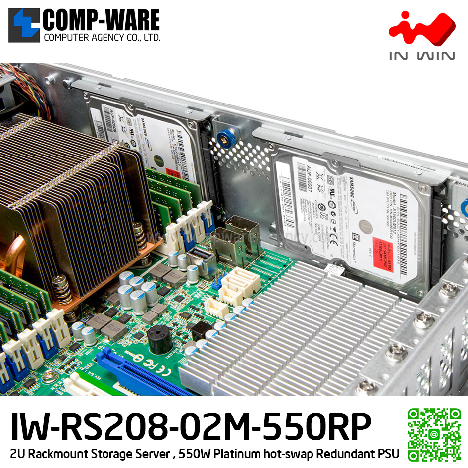IN-WIN IW-RS208-02M-550RP 2U Rackmount Middle Depth Storage Server, 550W Platinum hot-swap Redundant Power Supply (เคสเปล่า+พาวเวอร์ซัพพลาย) รับประกัน 3ปี