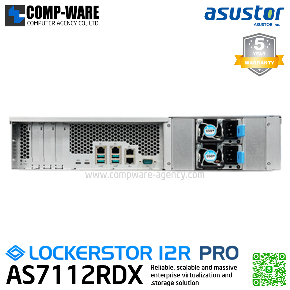 Asustor Lockerstor 12R Pro (12-Bay) AS7112RDX (8GB DDR4 ECC UDIMM RAM up to 128GB) Intel Xeon E-2224 3.4GHz Quad-Core , 5Years Warranty , No HDD
