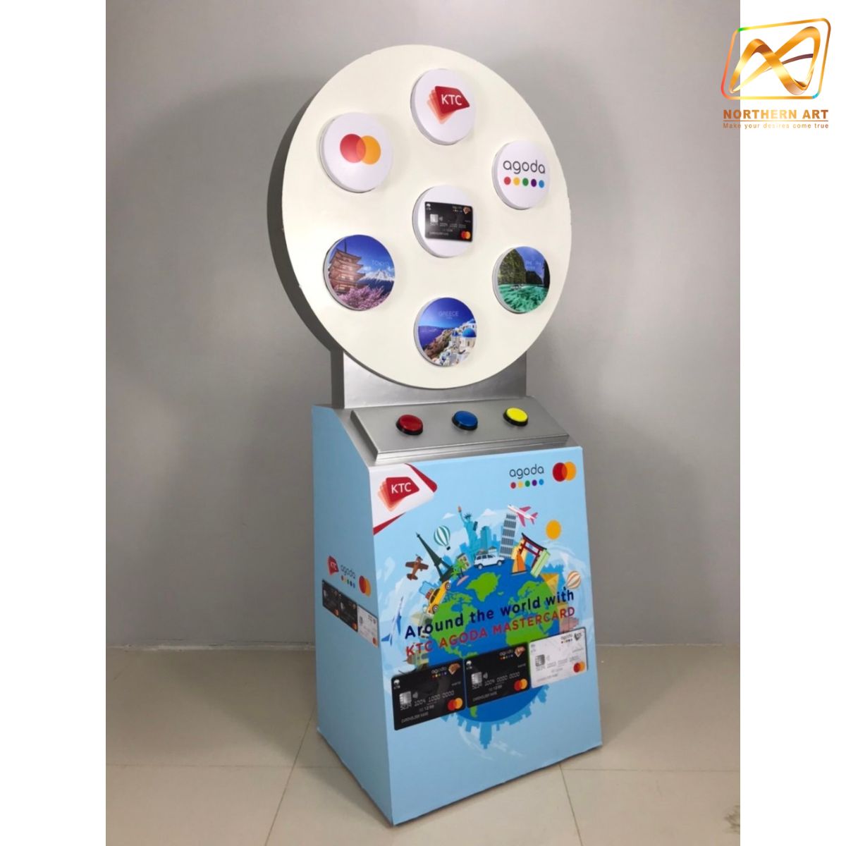 เช่าเกมส์วงล้อไฟฟ้า ตั้งพื้นขนาดวงล้อ 76 ซม. สูง 165 ซม. พร้อมแป้นกดปุ่มแรนดอมรับรางวัล