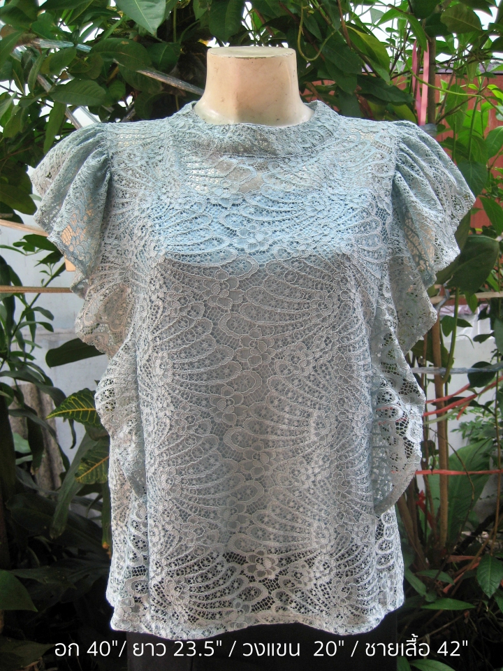 NNandNN Shop 3 0007 เสื้อลูกไม้คอจีน สีพื้น หลายสี 42"