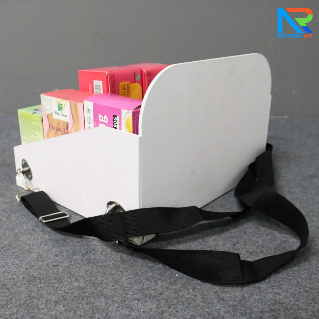 SAMPLING MOBILE TRAY ถาดแจกเคลื่อนที่ ขนาด (W)40 x (D)30 x (H)23 cm. พร้อมสายคล้องคอ