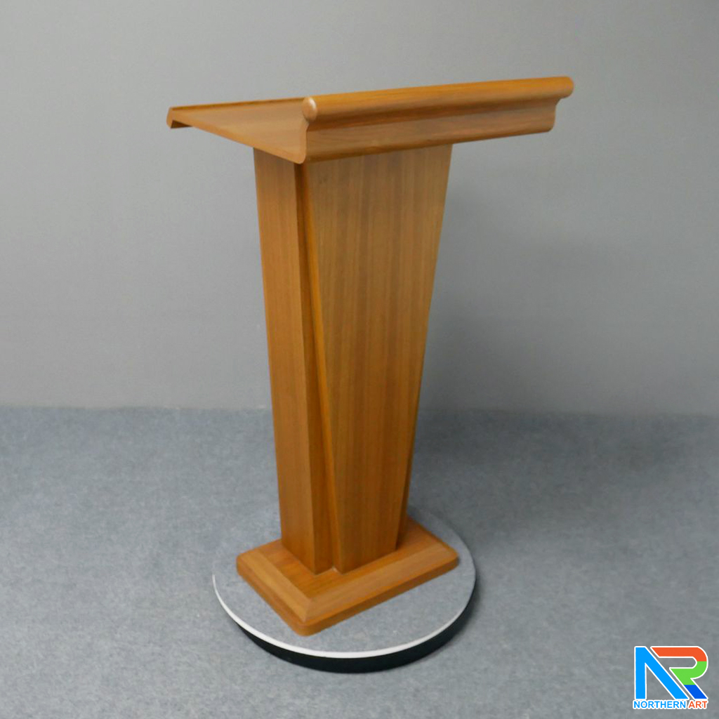 โพเดียมไม้ สีสัก ทรงโมเดิร์น TOPตรง ขนาด (W)56 x (L)48 cm. สูง 112 cm.