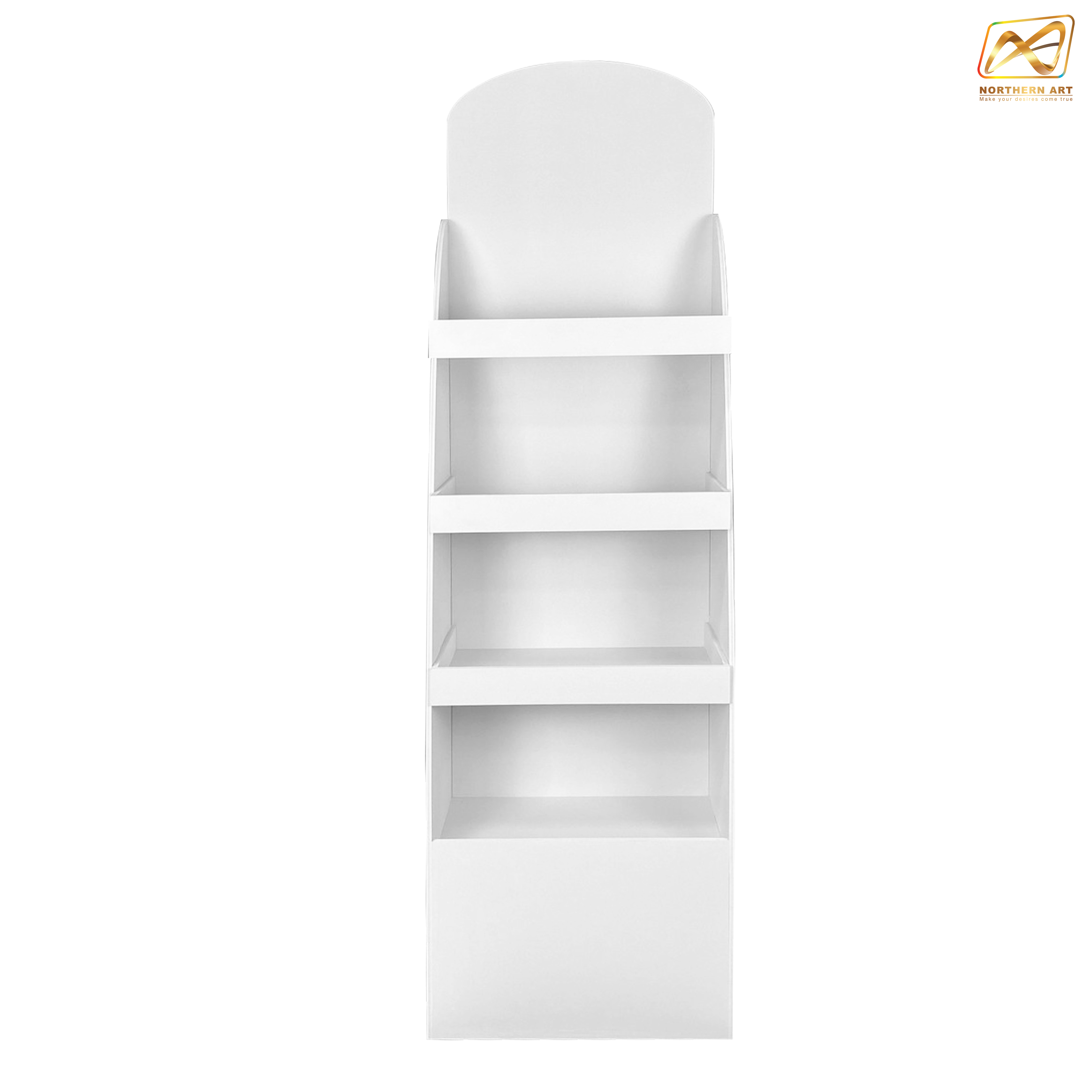 ชั้นวางสินค้าพลาสวูด 4 ชั้น ขนาด (W)44 x (D)25 x (H)150 ซม. พร้อมงานพิมพ์ พลาสวูดหนา 8 มม.