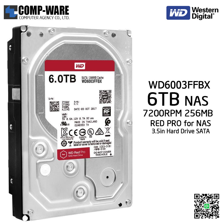 WD Red PRO 6TB NAS Hard Disk Drive - 7200RPM SATA 6Gb/s 256MB Cache 3.5Inch - WD6003FFBX