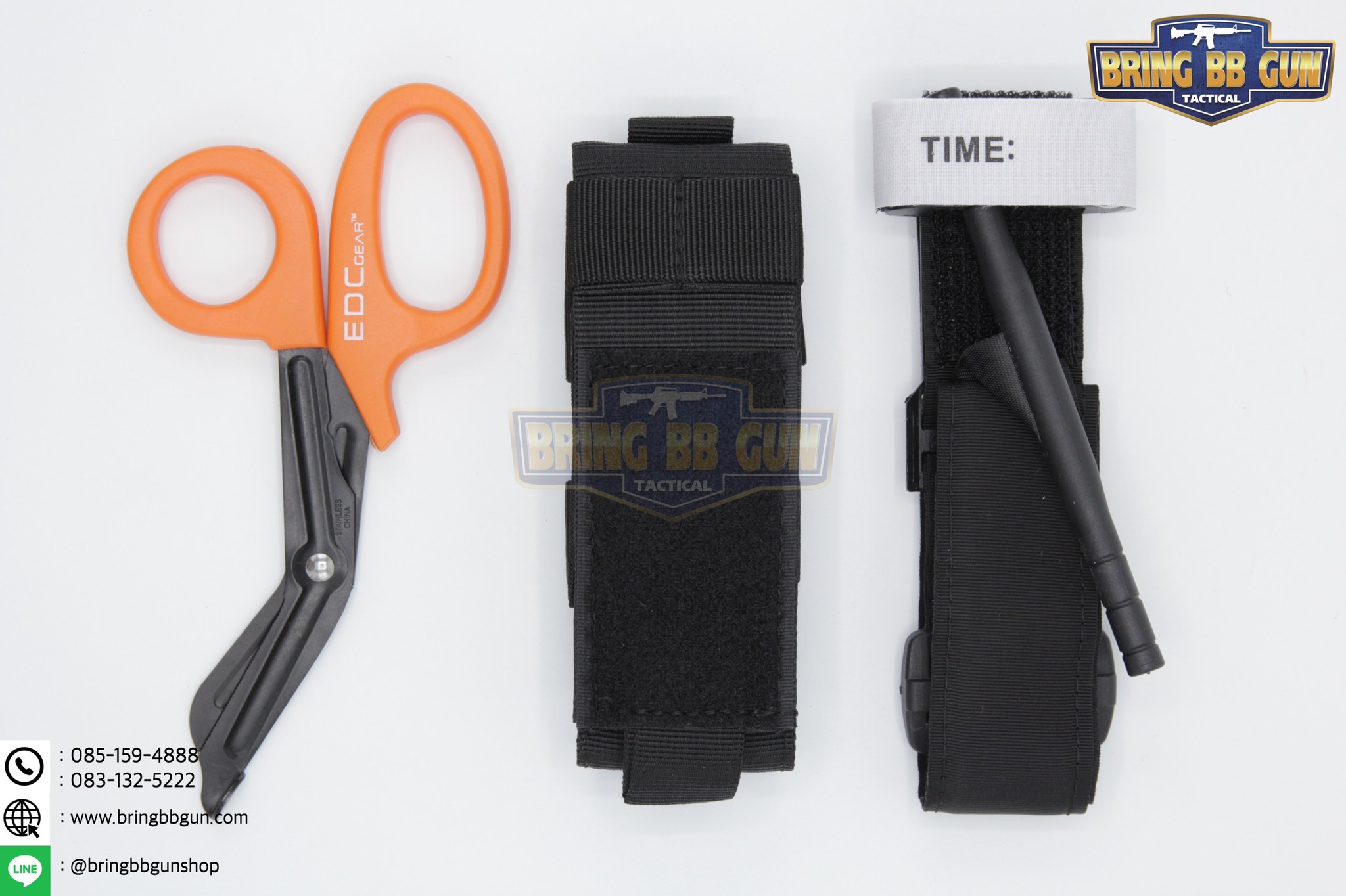 เพ้าผ้าใส่สายห้ามเลือด และ กรรไกรสนาม (ซองผ้าใส่สายรัดห้ามเลือด)