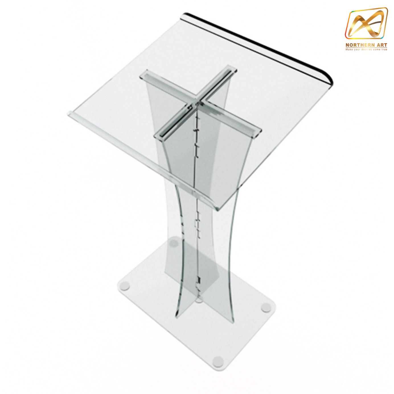 โพเดียม อะคริลิคใส AC-03 ขนาด (W)50 x (L)44 x (L)120 cm. TOP เอียงพร้อมกันตก วัสดุอะคริลิคใส หนา 10-20 มม.