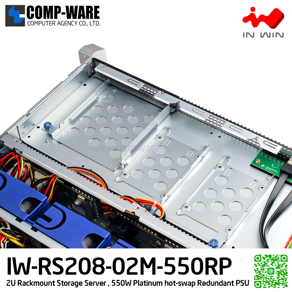 IN-WIN IW-RS208-02M-550RP 2U Rackmount Middle Depth Storage Server, 550W Platinum hot-swap Redundant Power Supply (เคสเปล่า+พาวเวอร์ซัพพลาย) รับประกัน 3ปี