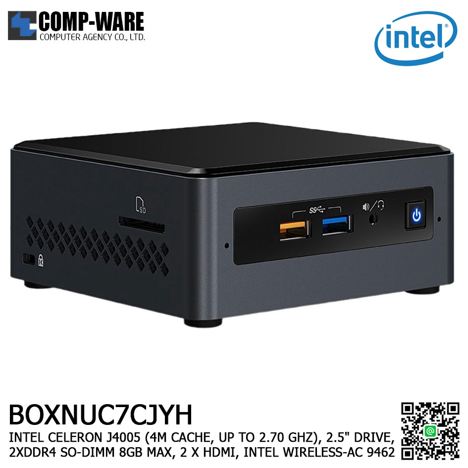 Intel NUC7CJYH1 Mini PC NUC Kit - INTEL CELERON J4005 (4M CACHE, UP TO 2.70 GHZ), 2.5" DRIVE, 2XDDR4 SO-DIMM 8GB MAX, 2 X HDMI, INTEL WIRELESS-AC 9462 BOXNUC7CJYH