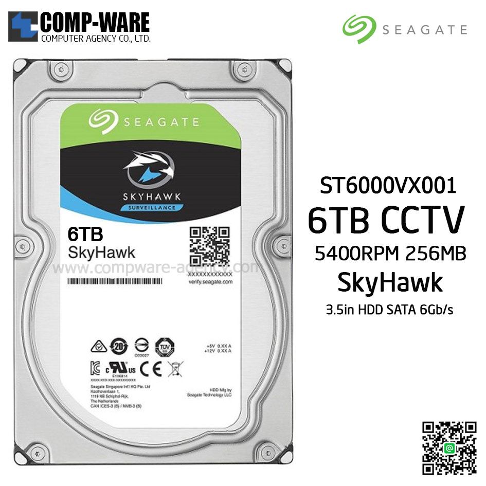 Seagate 6TB SkyHawk Surveillance 5400RPM SATA 6Gb/s 256MB Cache 3.5-Inch Internal Drive ST6000VX001