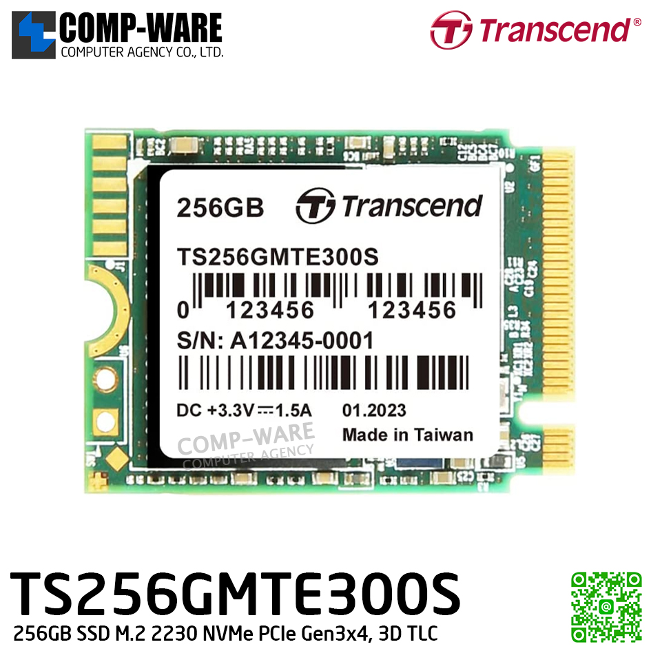 Transcend MTE300S 256GB SSD M.2 2230 NVMe PCIe Gen3x4, 3D TLC , TS256GMTE300S - 5Y Warranty