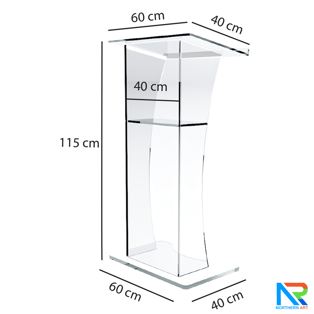 โพเดียม อะคริลิคใส AC-05 ขนาด (W)60 x (L)40 x (H)115 cm. TOP เอียงพร้อมกันตก วัสดุอะคริลิคใส หนา 10-20 มม.