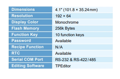 Delta Text Panel Model:TP04G-AL-C, RS-232