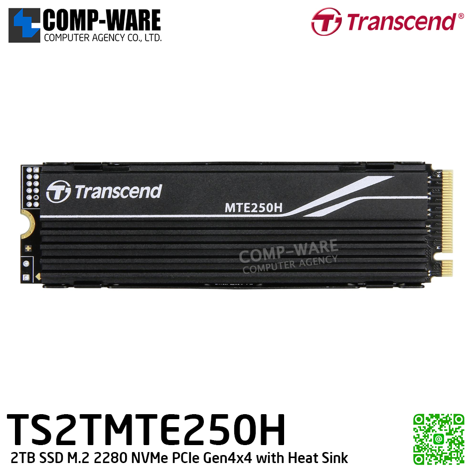 Transcend MTE250H 2TB SSD M.2 2280 NVMe PCIe Gen4x4 with Heat Sink , 3D TLC , TS2TMTE250H - 5Y Warranty