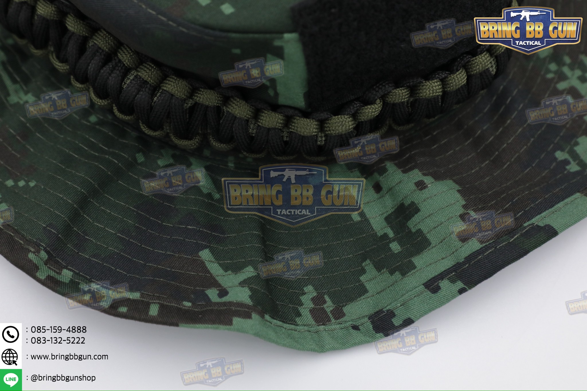 หมวกปีกสั้น ถักเชือกพาราคอร์ด ลายพรางทบ. มีตีนตุ๊กแกติดอาร์มหน้าหมวก