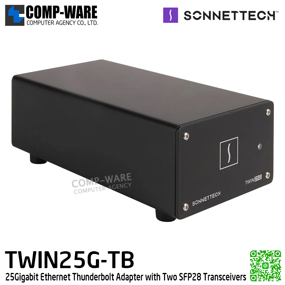 Sonnet Twin25G [TWIN25G-TB] 25 Gigabit Ethernet Thunderbolt Adapter with Two SFP28 Transceivers รับประกัน 1 ปี
