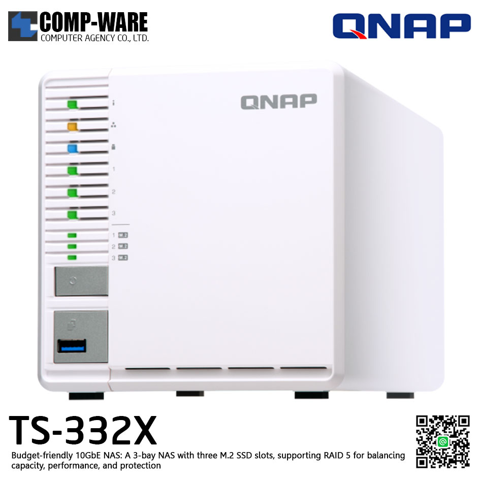 QNAP NAS (3-Bay) TS-332X (4GB RAM up to 16GB) , No HDD