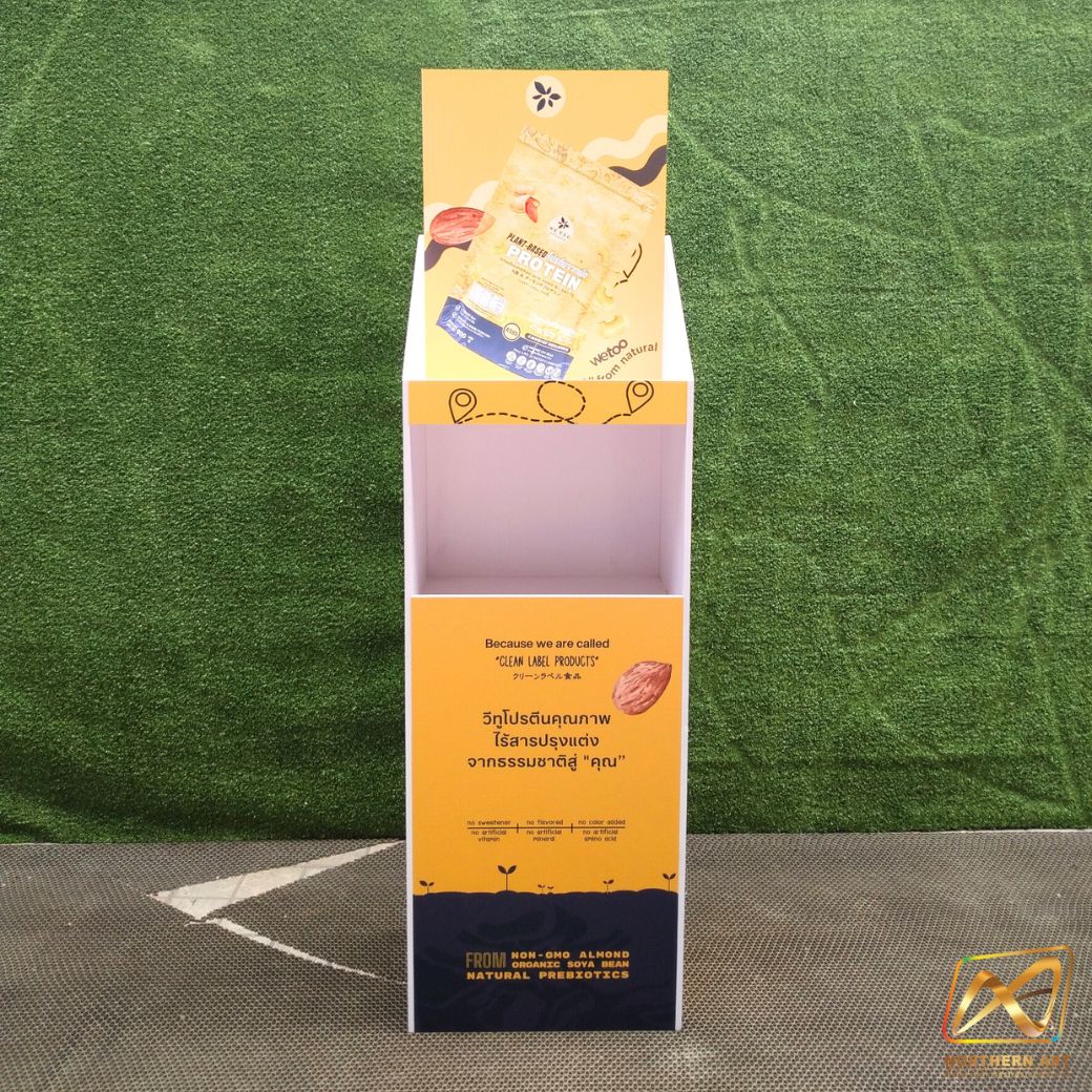 ชั้นวางสินค้าพลาสวูด 2 ชั้น ขนาด (W)35 x (D)24 x (H)130 ซม. พร้อมงานพิมพ์ พลาสวูดหนา 8 มม.