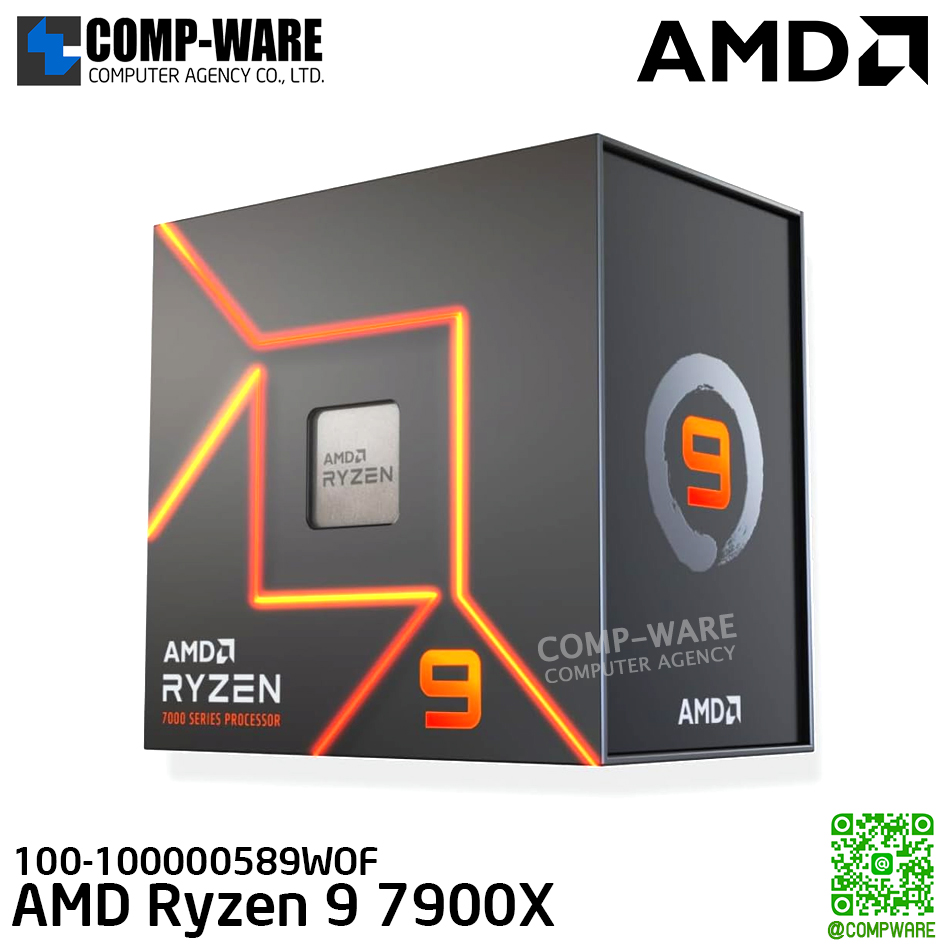 AMD Ryzen 9 7900X, CPU Processor, 3Y Warranty, 100-100000589WOF