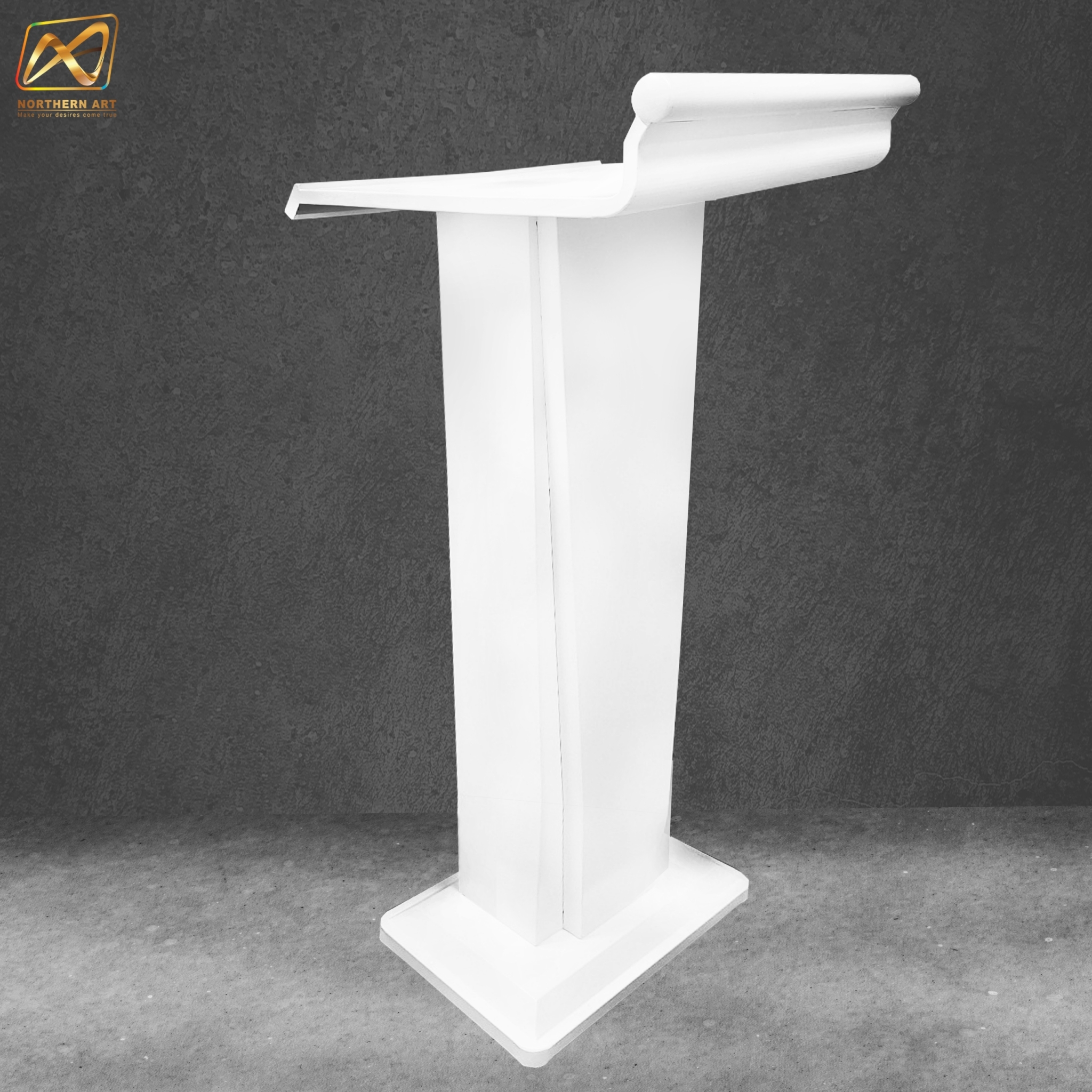 เช่าโพเดียมเหล็ก สีขาว ทรงโมเดิร์น TOPตรง ขนาด (W)58 x (L)51 cm. สูง 113 cm.