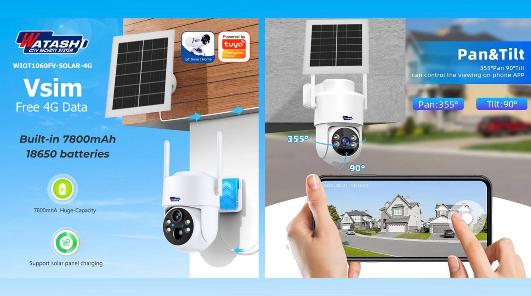 กล้องวงจรปิด 4G โซล่าเซล WATASHI รุ่น WIOT1060FV-SOLAR-4G