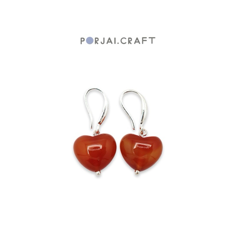 Carnelian Earrings with 925 Sterling Silver ต่างหูคาร์เนเลียน