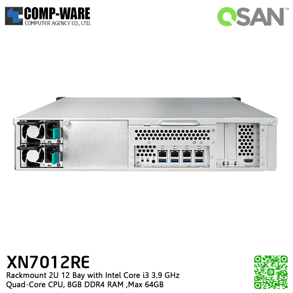 QSAN (12 Bays) XCubeNAS XN7012RE (8GB RAM) Rackmount 2U NAS Storage , No HDD