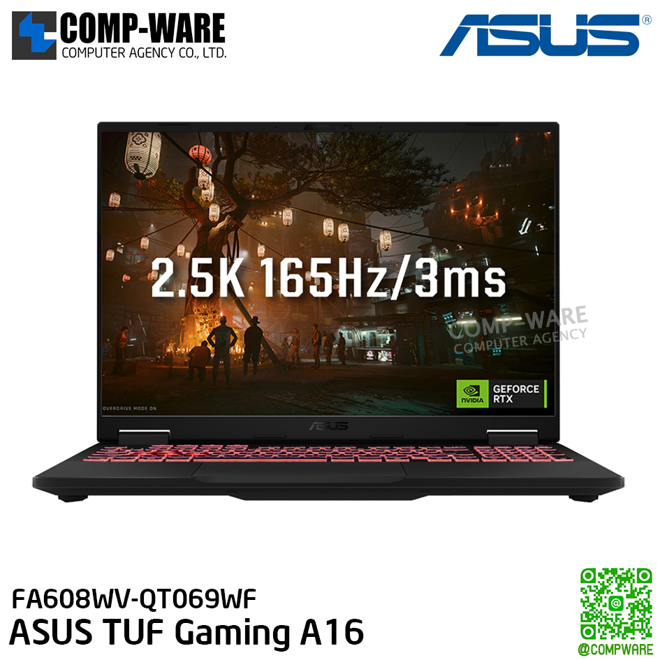 ASUS TUF Gaming A16 / 16-inch / AMD Ryzen™ AI 9 HX 370 Processor 2.0GHz (36MB Cache) / NVIDIA® GeForce RTX™ 4060 Laptop GPU / 8GB*2 LPDDR5X 7500 on board / 1TB PCIe® 4.0 NVMe™ M.2 SSD / Windows 11 Home / 2Y Warranty on-site / FA608WV-QT069WF