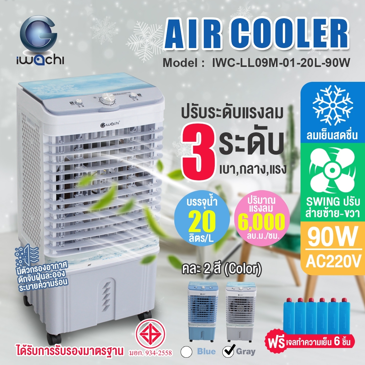 พัดลมไอเย็น Air coolet 90w บรรจุน้ำได้ 20ลิตร