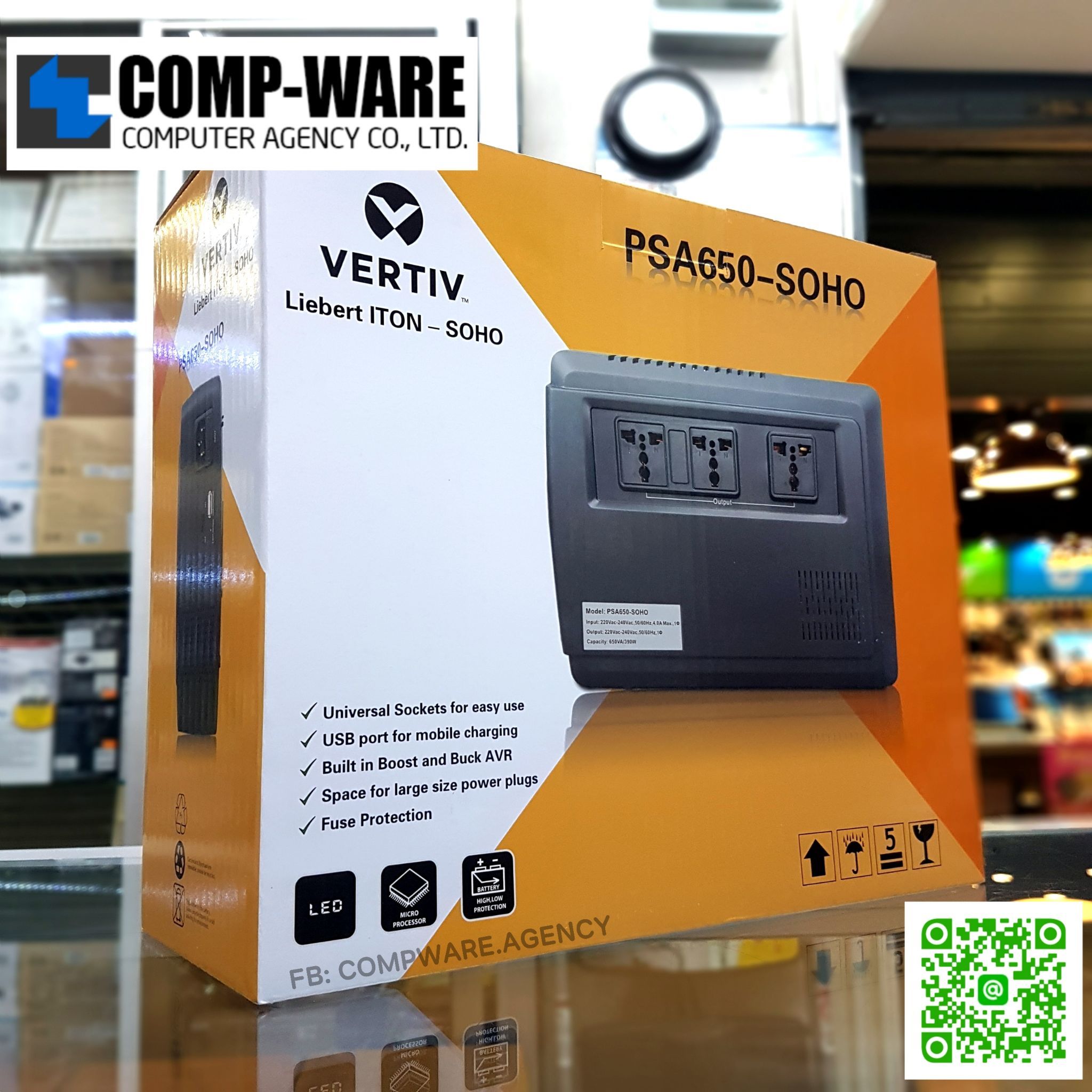 Vertiv (EMERSON) Liebert UPS PSA ITON 650VA/390W 230V AVR Universal Sockets / PSA650-SOHO / 3Yrs On Site