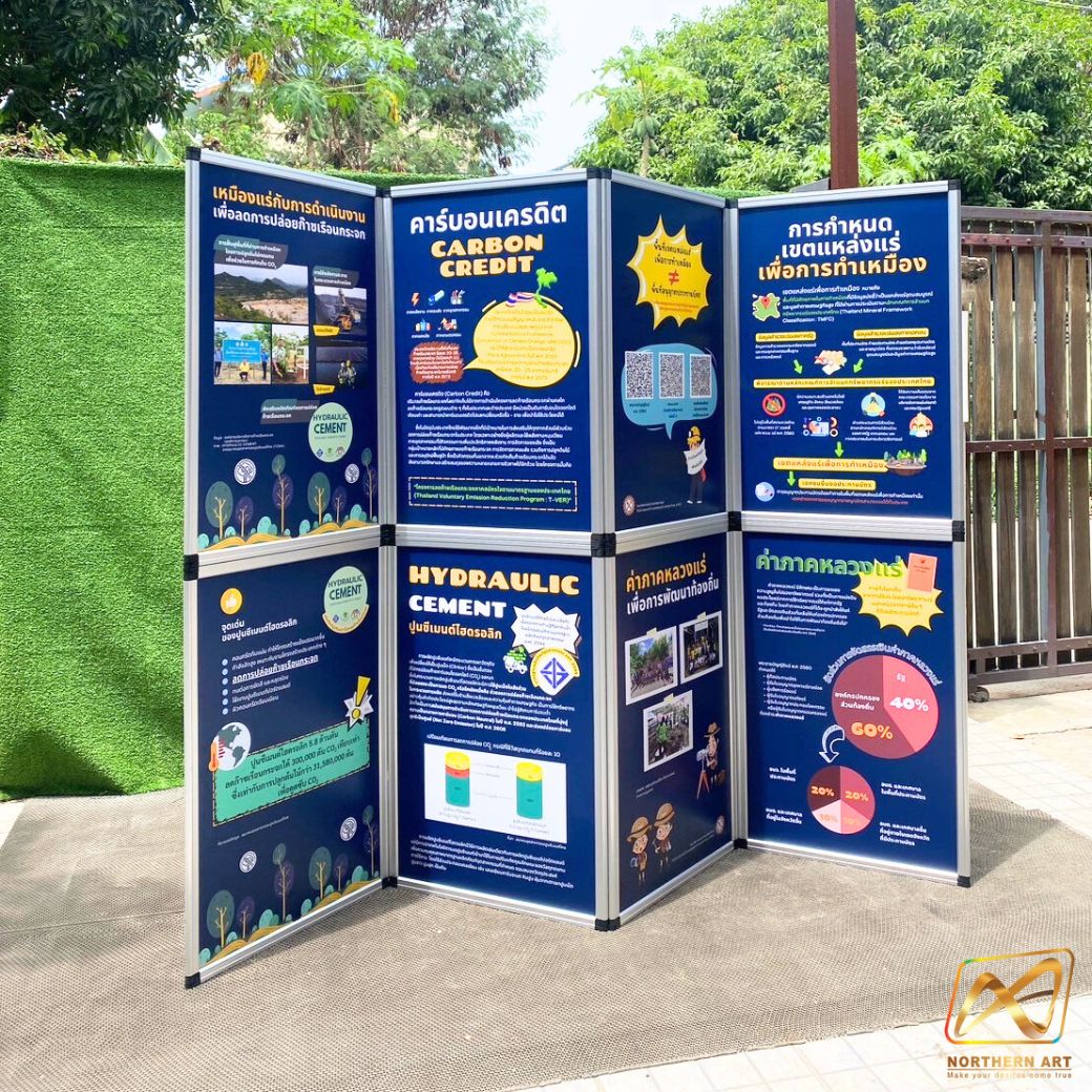บอร์ดจัดนิทรรศการ รุ่น 8 แผ่น โครงอะลูมิเนียม ถอดประกอบได้ โชว์งานพิมพ์ 2 ด้าน พับเก็บได้ เคลื่อนย้ายสะดวก