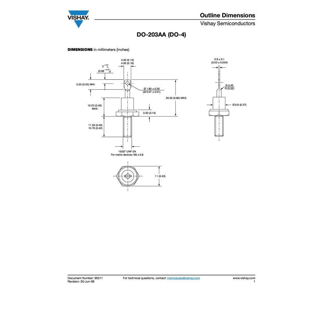 DIODE STANDARD ไดโอด 25A,600V | 25FR60 Vishay Semiconductors | IR25FR60