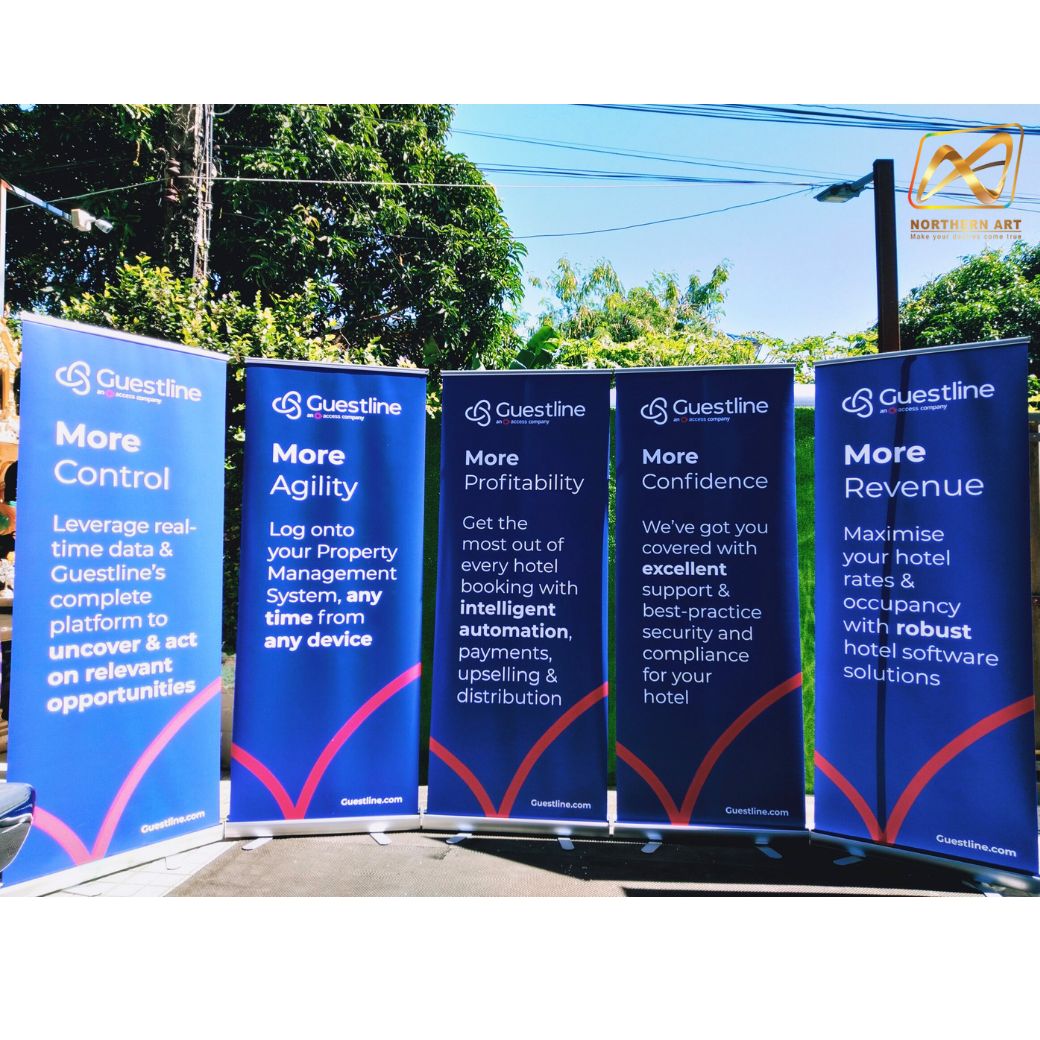 ROLL UP GRADE A โรลอัพ ขนาด 60x160 ซม. โครงสร้างอะลูมิเนียมทั้งชุด แข็งแรง ทนทาน ม้วนเก็บได้ พกพาสะดวก