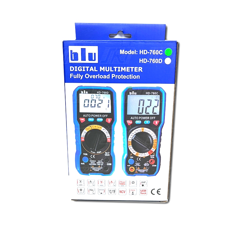 มัลติมิเตอร์ดิจิตอล HD-760C | M-HD-760C | มิเตอร์ BLU | Digital Multimeter | ของแท้100% | ส่งเร็ว