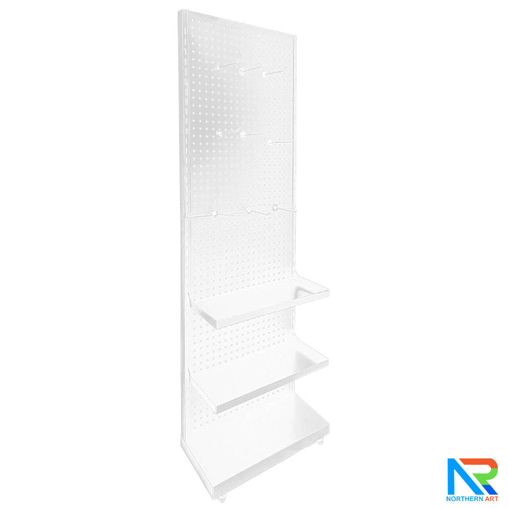 เช่าชั้นวางสินค้าเหล็ก ขนาด(W)50 x (D)25 x(H)150 cm. สีขาว ปรับจำนวนชั้นและขอแขวนได้ตามความต้องการ