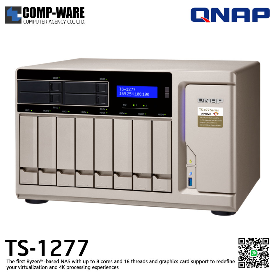 QNAP NAS 12-Bay (8+4) TS-1277 (8GB DDR4 RAM up to 64GB) AMD Ryzen5 1600 6C/12T TS-1277-1600-8G