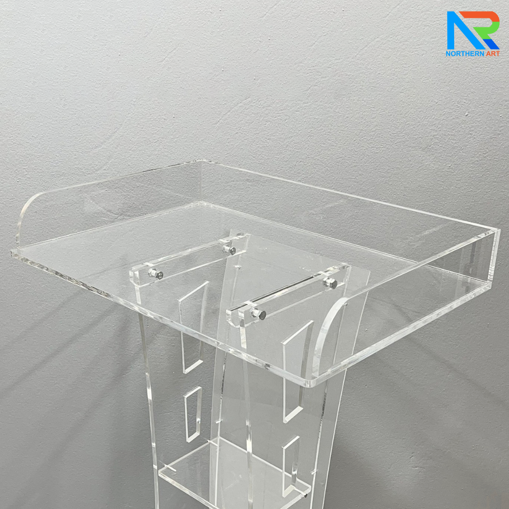 โพเดียมอะคริลิค เรืองแสงไฟ LED พร้อมรีโมทคอนโทรล รุ่น LED-05 ขนาด (W) 60 x (L) 42 x (H) 109 ซม.