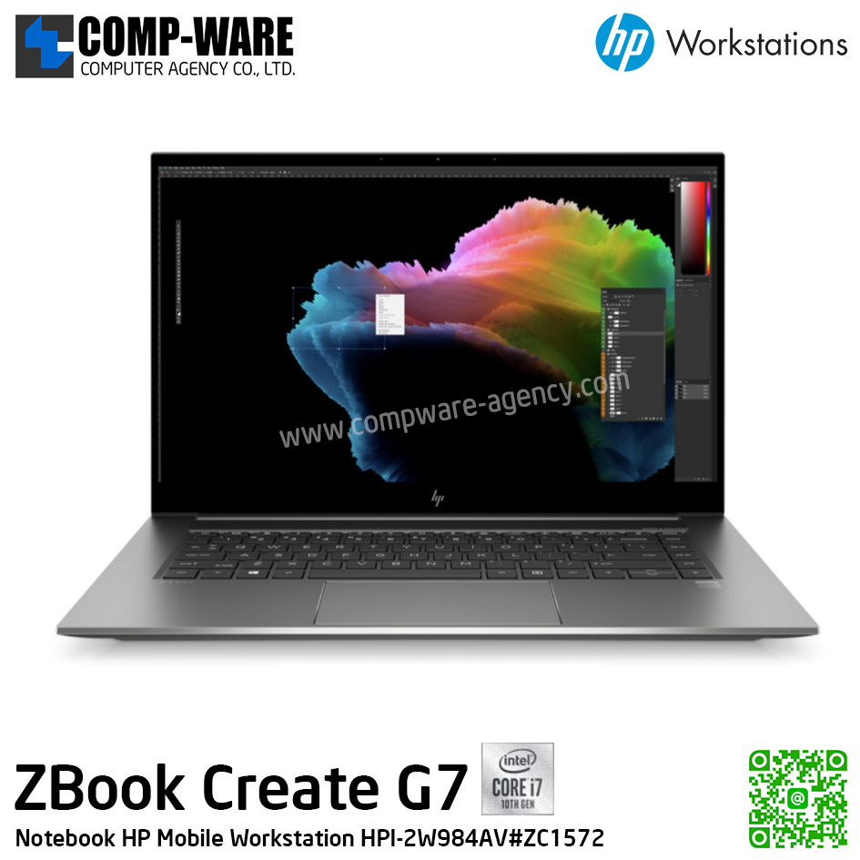 HP Mobile Workstation ZBook Create G7 - Intel Core i7-10850H / 16GB DDR4 / 512GB PCIe NVMe / NVIDIA GeForce RTX2070 (8GB) / Intel WiFi 6 + Bluetooth / 15.6inch FHD (1920x1080) / Windows 10 Pro / 3Years On-site
