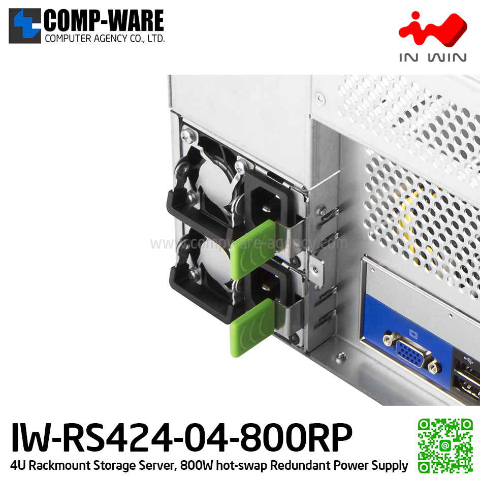 IN-WIN IW-RS424-04-800RP 4U Rackmount Storage Server, 800W hot-swap Redundant Power Supply (เคสเปล่า+พาวเวอร์ซัพพลาย) รับประกัน 3ปี