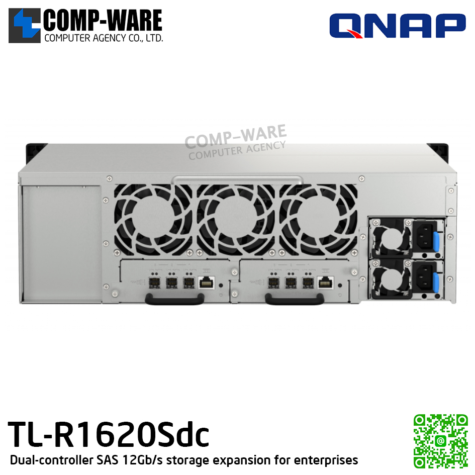 QNAP (3U 16-Bay) TL-R1620Sdc / 16 x 2.5"/3.5" SAS 12Gbps, 6Gbps / 550W Redundant PSU / 5Y Warranty / No HDD / Rail Kit RAIL-B02 - Expansion Enclosure