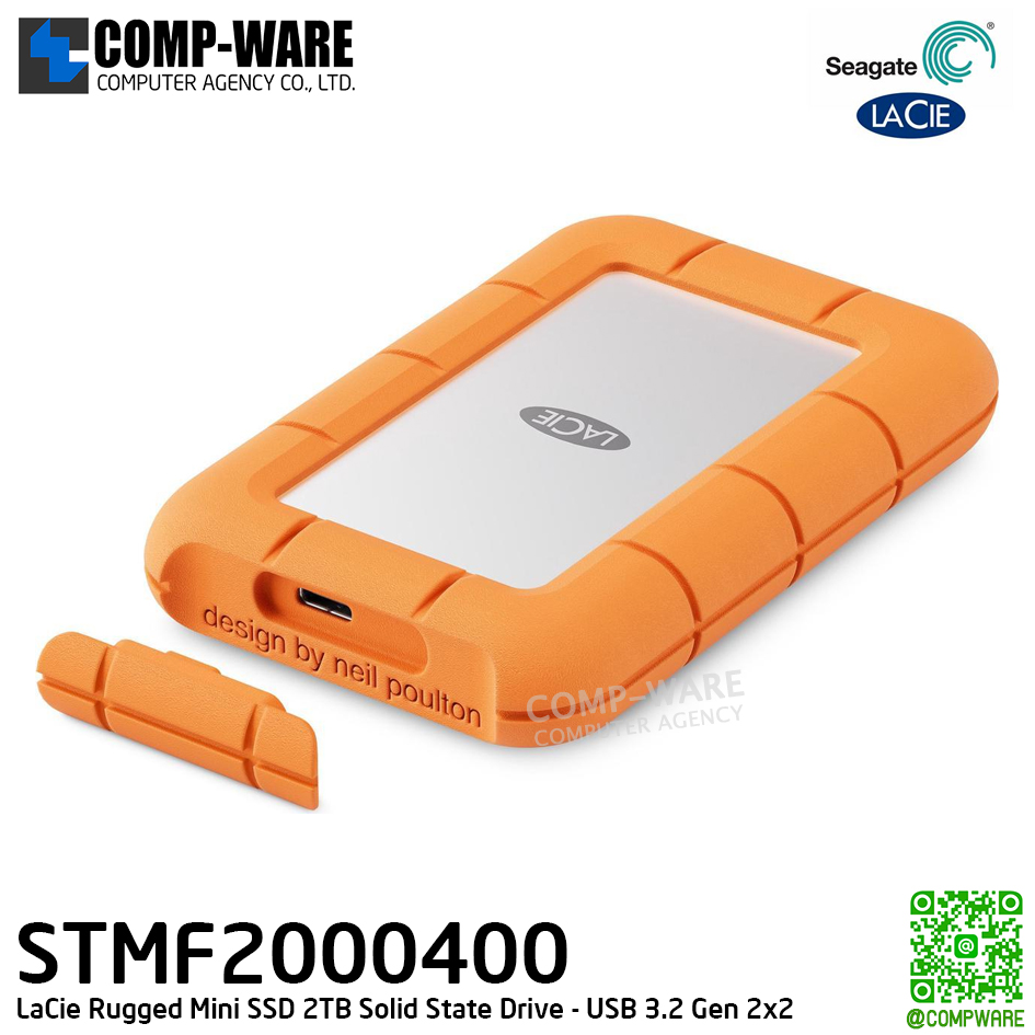 Seagate LaCie Rugged Mini SSD 2TB Solid State Drive - USB 3.2 Gen 2x2 Portable Hard Drive - STMF2000400