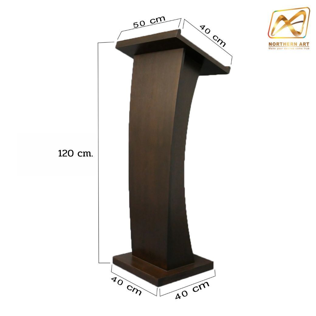 โพเดียมไม้ สีโอ๊ค ขนาด (W) 50 x (L) 40 x (H) 120 ซม.TOP เอียง พร้อมชั้นวางของ